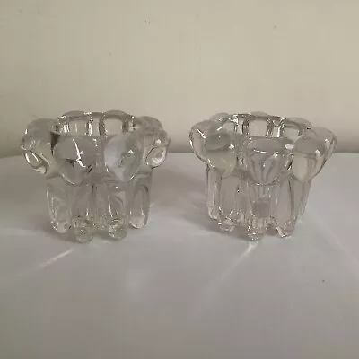 Buy 2 Reims France Clear Glass Bubble Taper Candle/Tea Light Holders • 3.99£