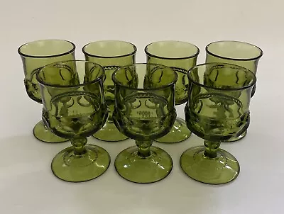 Buy VTG Indiana Glass Green Kings Crown Thumbprint Goblets MCM Set 7 Glasses 4.25  • 37.73£