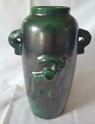 Buy Swedish Art Deco Tall Vase With Green And Black Lustre Design (a) • 90£