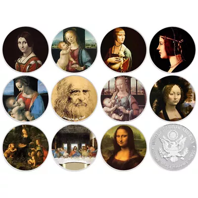 Buy 11pcs Da Vinci Painting Commemorative Coin Silver Plated Metal Collectible Gift • 31.08£