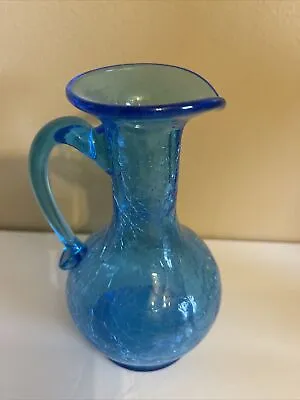 Buy Kanawha Hand Crafted Crackle Glass  Mini Pitcher-blue 5 3/4”tall • 15.12£
