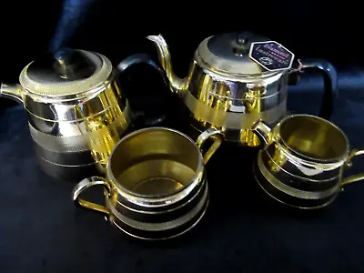 Buy Vintage Diamond Lustre Ware Tea Set Gold Teapot Cremer Sugar Dish With Tag • 19.99£