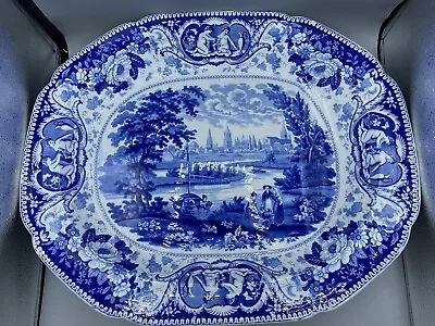 Buy Antique Pottery  Herculaneum Pearlware  Blue Transfer Printed Platter . OXFORD • 225£