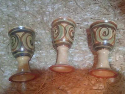 Buy 3 Alvingham ? Pottery Small Wine Goblets Cups Swirls Pattern • 5.99£