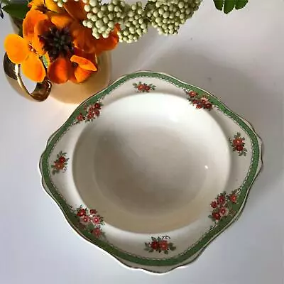 Buy Vintage Edwardian J &G MEAKIN SOL Dessert Bowl Cream With Green Rim & Floral • 8£