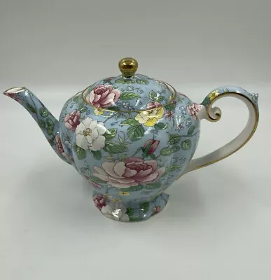 Buy Arthur Wood England Teapot Chintz On Blue Gold Accents Cottage Core Shabby Chic • 34.58£