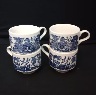 Buy Churchill England Blue Willow Tea Cups Coffee Cups Set Of 4 Vintage • 15.65£