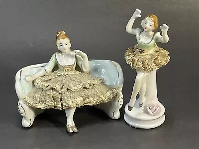Buy Antique Vintage  Lace Figurine Ballerina & Lady On Couch Dresden Children • 23.64£