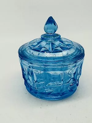 Buy Vintage Blue Glass Liddd Pot Pressed Glass 10cm • 4£