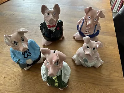 Buy Full Set Of 5 X Natwest Pigs Family Piggy Banks Money Boxes 1980s With Stoppers • 55£