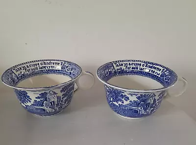 Buy Two Huge Antique Burslem Blue & White Jumbo Breakfast Cups  Old Lang Syne.  • 25£