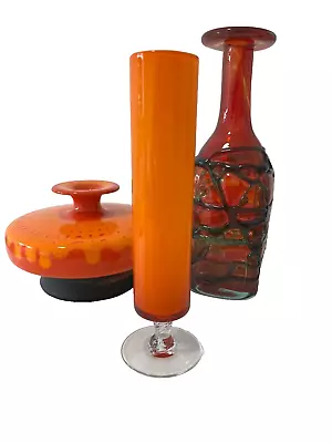 Buy 60s 70s Vintage Retro Orange Cased  Glass Bud Stem Vase • 19.99£