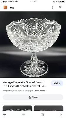 Buy Vintage Exquisite Star Of David Cut Crystal Pedestal Table Bowl • 20£