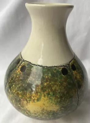 Buy Vintage Vija Spanish Barcelona Art Pottery Mottled Green Yellow Bud Vase AS IS • 8£