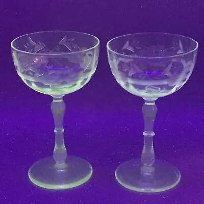 Buy 2 Etched Cut Crystal Champagne Sherbet Glassware Antique • 26.85£