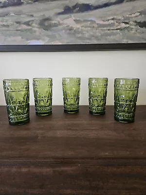 Buy Vintage Set Of 5 Indiana Glass Colony Park Lane 12 Ounce Green Tumblers 5-1/2 In • 37.94£