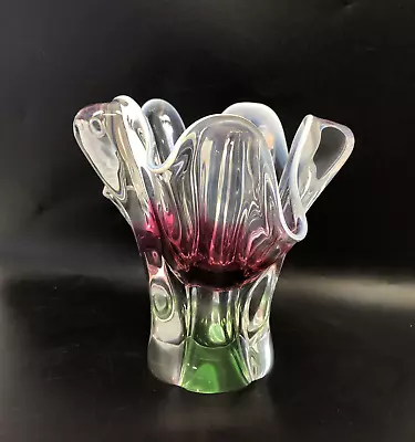 Buy Vase Josef Hospodka Chribska Czech Art Glass Pink Green White Bohemian 1960s • 48£