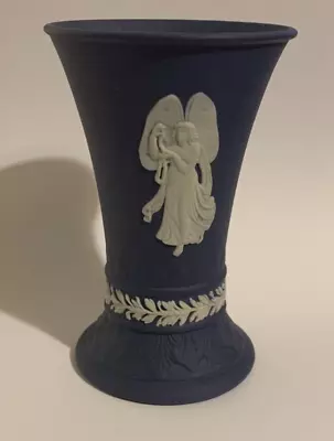 Buy Wedgwood Jasperware Dark Blue & White Vase • 18.80£