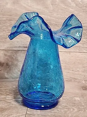 Buy Vintage Colbalt Blue Crackled Glass Vase Glassware. 5  Flawless. • 18.97£