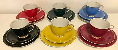 Buy Vintage Cmielow Harlequin Tea Set - 6 Multi Coloured Trios • 135.20£
