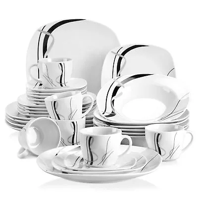 Buy Veweet FIONA Dinner Set Tableware Ceramic Dinnerware Plates Bowls Mugs Set White • 45.99£