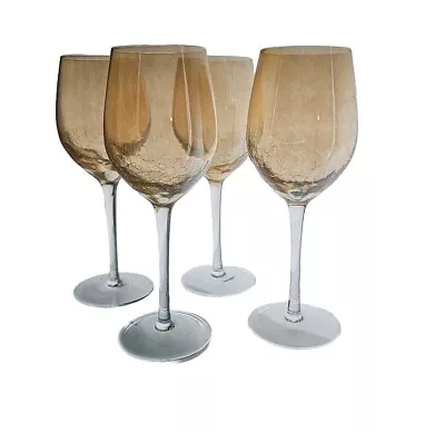 Buy Pier 1 Crystal AMBER/GOLDEN CRACKLE Set/4 White Wine Glasses EXCELLENT • 86.66£