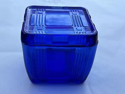 Buy Vintage Hazel Atlas Cobalt Blue Crisscross Refrigerator Dish W Lid 1930’s 4”x4” • 42.89£