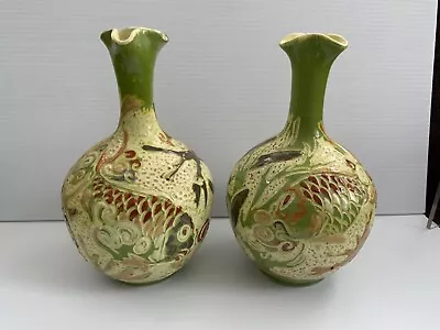 Buy Pair Of Antique C H Brannam Art Pottery Fish Seaweed Design Vases • 167.99£