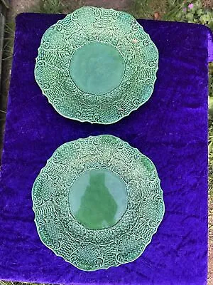 Buy Antique 19th C Victorian Brameld Majolica Green Glazed Basket Weave Plate • 30£