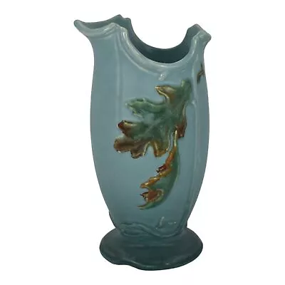 Buy Weller Oak Leaf 1930s Vintage Art Deco Pottery Blue Ceramic Vase  • 144.07£