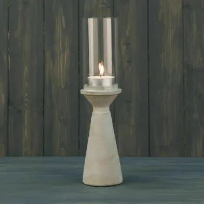 Buy Grey Hurricane Cement Concrete Tea Light Candle Holders Lantern With Glass Shade • 20.95£