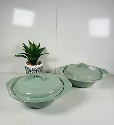 Buy Pair Of Vintage Wood's Ware Beryl Blue Green Lidded Tureen Serving Pots Dishes • 35£