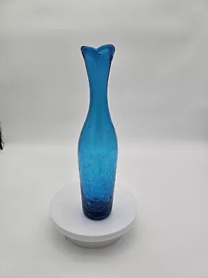 Buy Blenko Blue Crackle Glass Bottle Vase Item 64b Designed By Joel Meyers • 72.28£