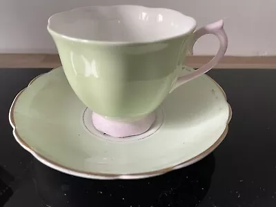 Buy Royal Albert Bone China Green / Pink Cup And Saucer Exc Cond • 14£