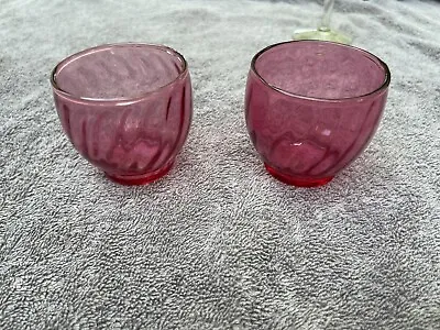 Buy VINTAGE CRANBERRY FLASH SWIRL ROLY-POLY GLASS TEA LIGHT HOLDERS SET Of 2 • 18.97£