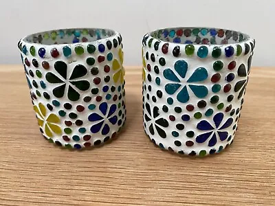 Buy Pair Mosaic Stained Glass Effect Tea Light Holders • 15£