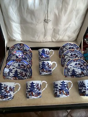 Buy Antique, Rare, England, Royal Worcester Gaudy Blue Willow Coffee Can Set Boxed • 231£