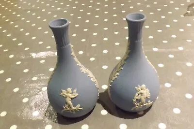 Buy Two Blue Wedgwood Jasperware China Bud Vases Classical Cherubs 13cms By 7cms • 29.99£