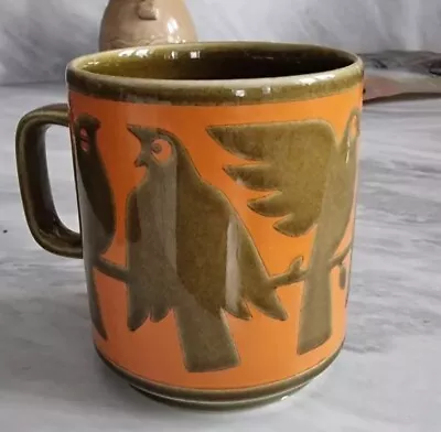 Buy Vintage Pottery Hornsea Mug Birds On A Branch John Clappison Orange Brown 1974 • 29£