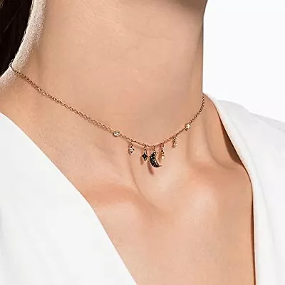 Buy Swarovski Symbolic Necklace, Moon And Star, Black, Rose-gold Tone Plated • 45.52£