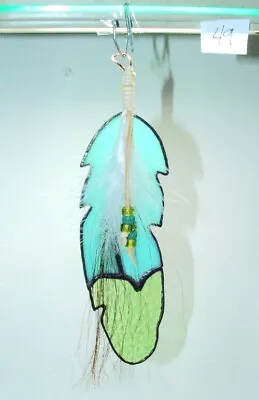 Buy 9  L Stained Glass EAGLE FEATHER Suncatcher For Window Handmade In USA #49 • 25.25£