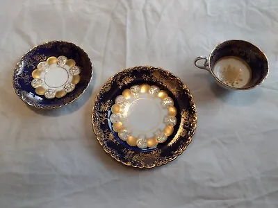 Buy Beautiful Vintage Ansley Cobolt Blue And Gold Trio (China Cup,saucer,plate) • 25£