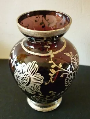 Buy Venetian Glass Vase Amethyst Glass With Inlaid Silver Or White Metal Flowers • 7.50£