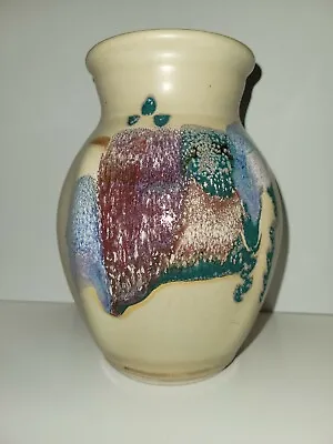 Buy Vintage Art Pottery Vase Blue Purple Brown Green  SIGNED Glass 1990 8  Excellent • 14.48£