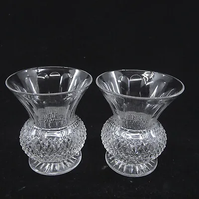 Buy THISTLE PLAIN By EDINBURGH Crystal 4 5/8  Close Pair Flared Vases Minor Flaws • 54.94£