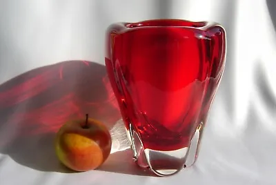 Buy Whitefriars Vintage Art Glass Crystal Ruby Red Molar Vase Excellent Condition • 85£