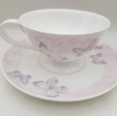 Buy X2 Laura Ashley Home Bone China Tea Cup And Saucer Pink Butterfly • 20.99£