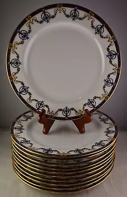 Buy 11 Pouyat Limoges Antique Porcelain Luncheon Plates Swags Flambeau Gold Trim • 254.81£