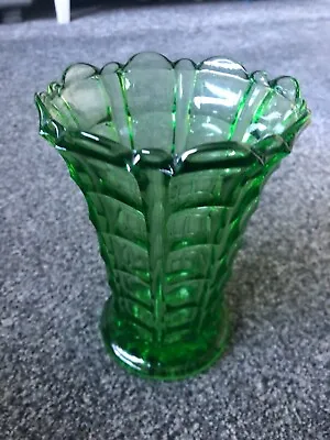 Buy Art Deco 1930'S Green Pressed Glass Trumpet Vase • 12.50£