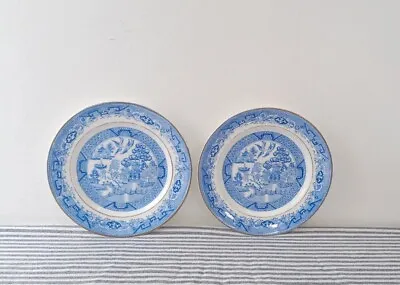Buy Pair Of Willow Pattern Side Plates Blue & White Transferware Afternoon Tea • 14.99£